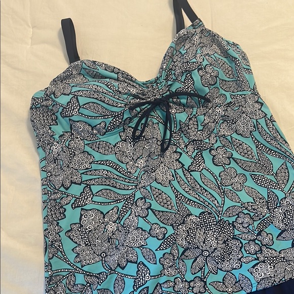 Lands' End Blue Swim Set top size 14 long mastectomy swim skirt swim bottom 14 - Picture 2 of 8